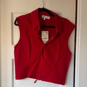 Zara Bright Red Sleeveless Button-Front Shirt